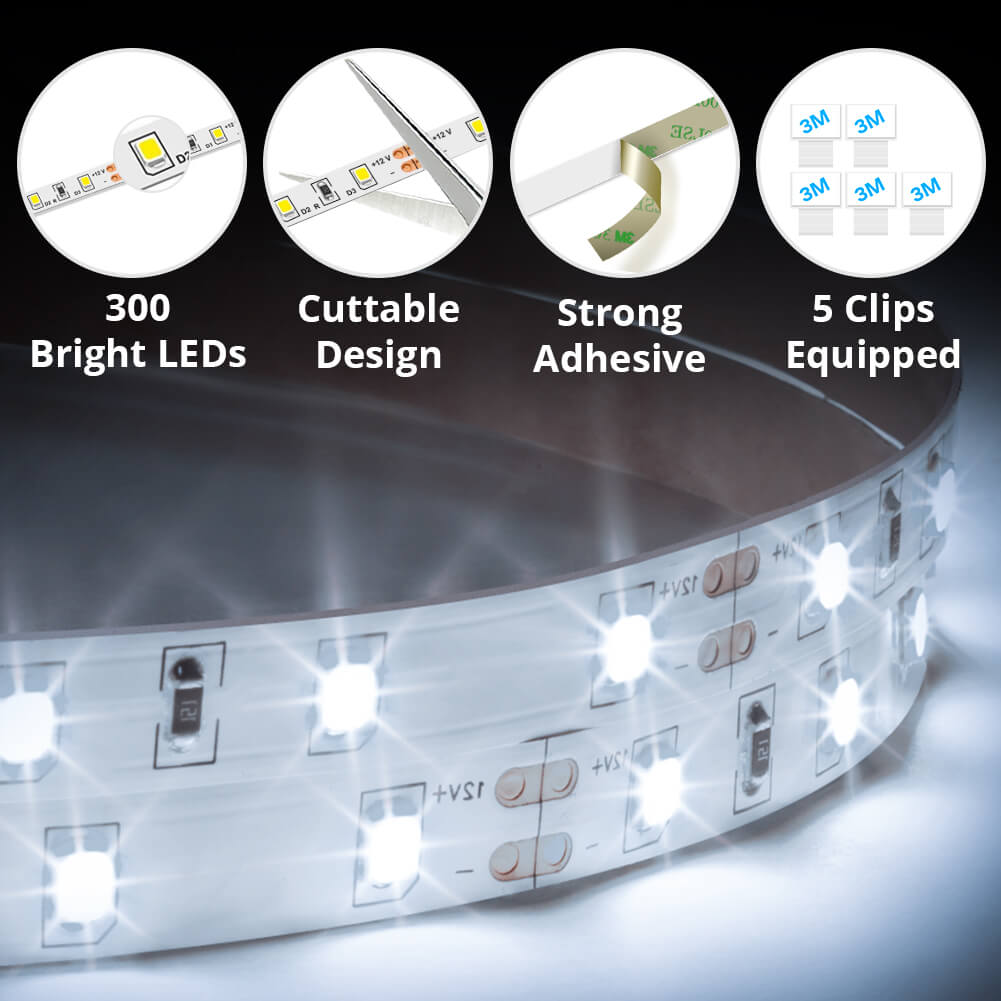 MINGER Cool White LED 16.4ft Strip Lights